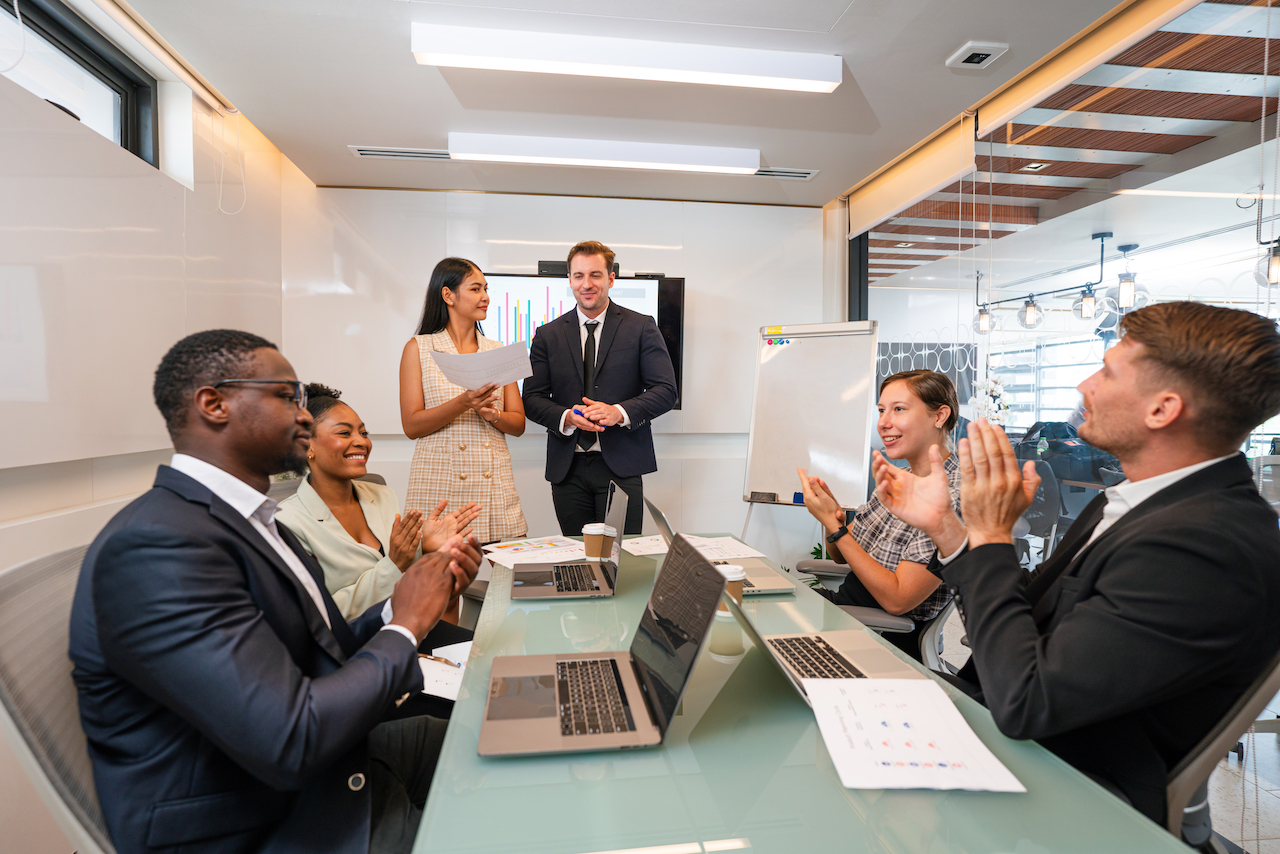 Multiracial business people having meeting and brainstorming discussed about work in conference room in the creative office.